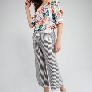 🔺️Anthropologie Sanctuary Cream Stripe Belted Linen Sasha Crop Pants Size 0